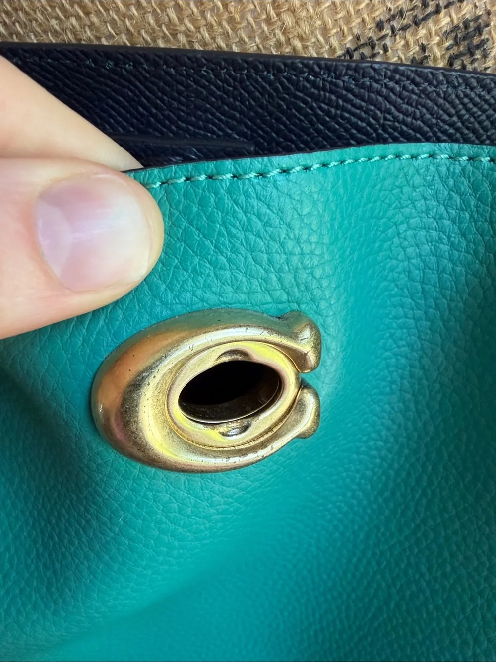 Coach Pebbled Leather Crossbody in Teal and Black with Gold Hardware